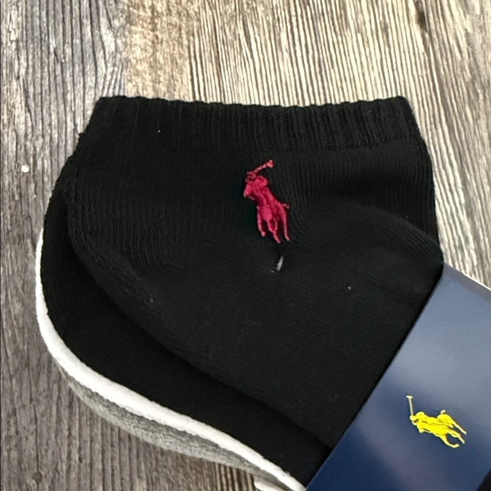 6 Polo by Ralph Lauren Black white snd grey  Ankle Socks with Pink  Accents